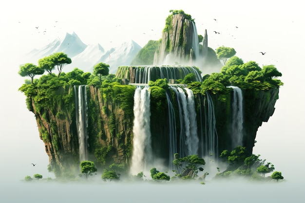 Vector a waterfall with a green tree on the top of it