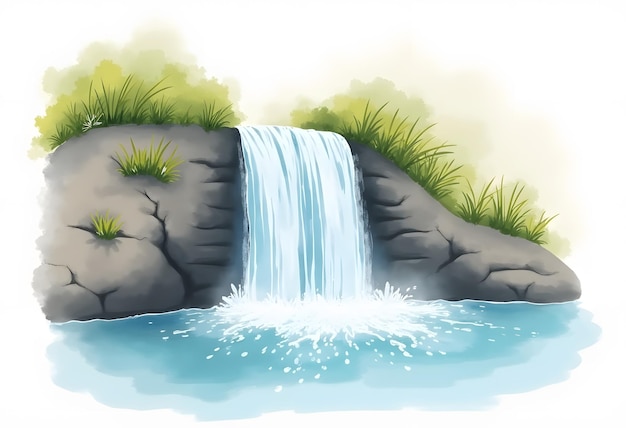 Vector waterfall with landscape view background