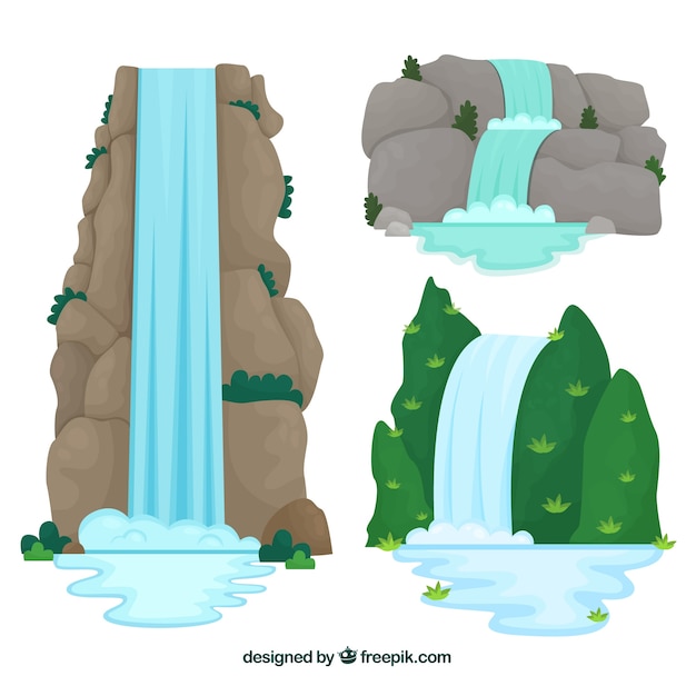 Vector waterfalls collection in cartoon style