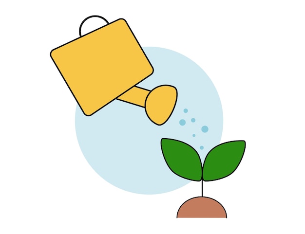 Watering can and plant in the pot Vector illustration