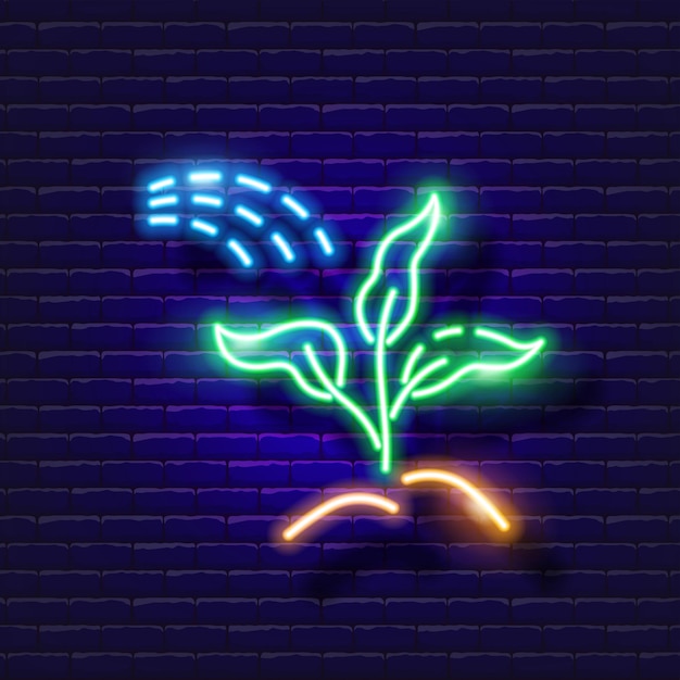 Watering plants neon sign for Gardening and agriculture concept