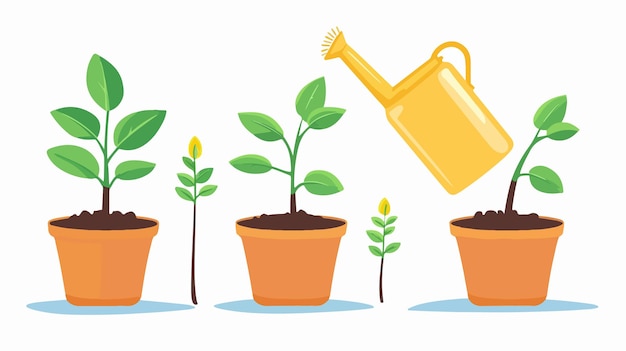 Watering Sprout in Pot Seedling Vector Illustration