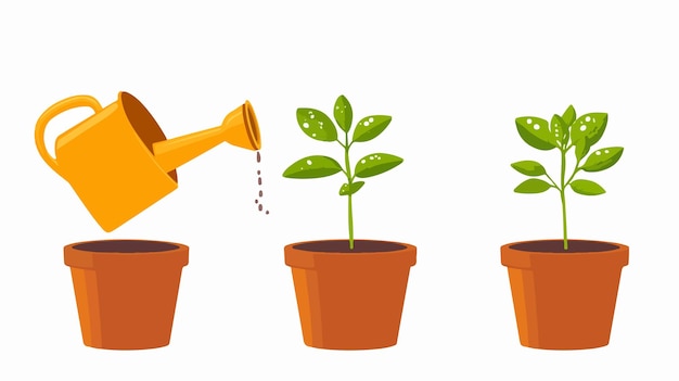 Watering Sprout in Pot Seedling Vector Illustration