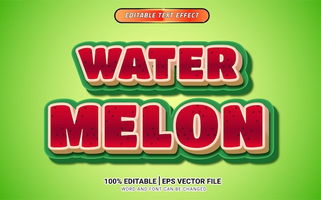 Watermelon 3d realistic text effect editable template design vector food fruit fresh element