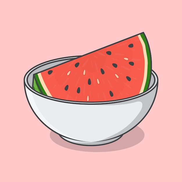 Watermelon In Bowl Cartoon Vector Illustration Watermelon Fruit Flat Icon Outline