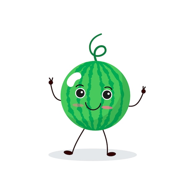 Watermelon cartoon character isolated on white background Healthy food funny mascot vector illustration in flat design