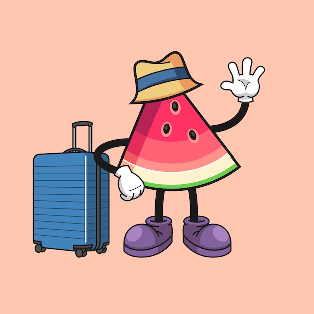 Watermelon cartoon character on vacation