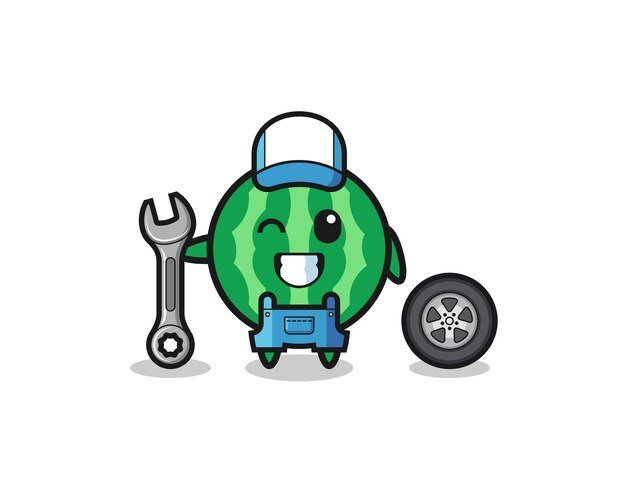 The watermelon character as a mechanic mascot  cute design