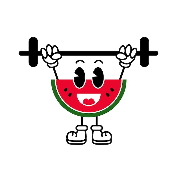 Watermelon character lifting barbell