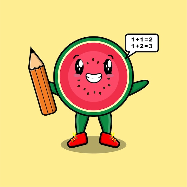 Watermelon cute cartoon clever student with pencil style design