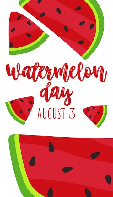 Watermelon Day August 3 Background with congratulations for the American holiday Lots of cartoon