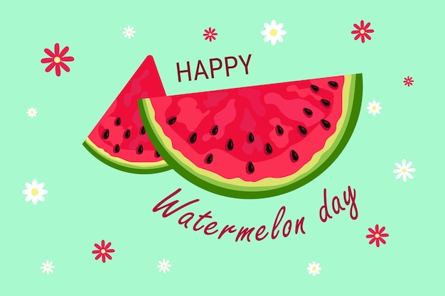 Watermelon Day. Poster banner postcard brochure design template. Slices of watermelon