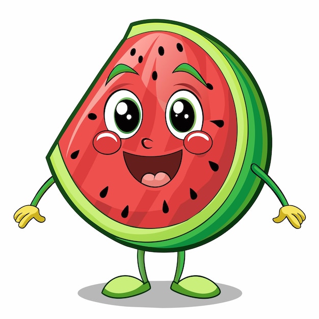 Watermelon fruit character cartoon in the shape of a watermelon vector illustration