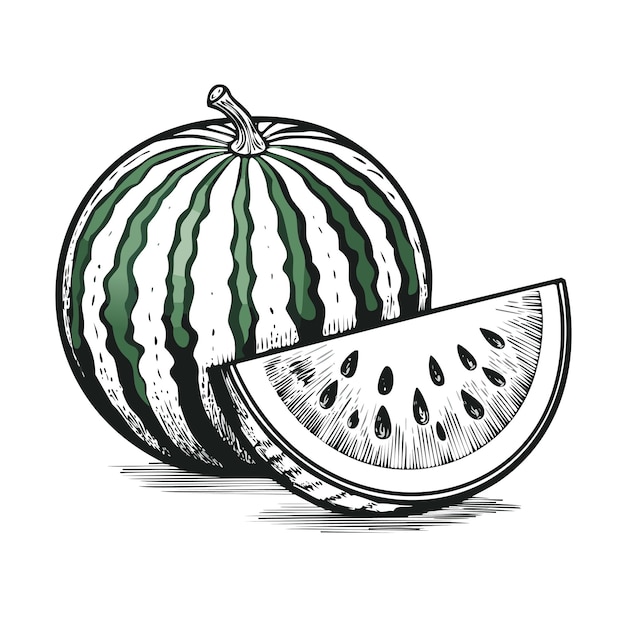 Vector watermelon fruit food organic fresh juicy vitamin healthy sketch style