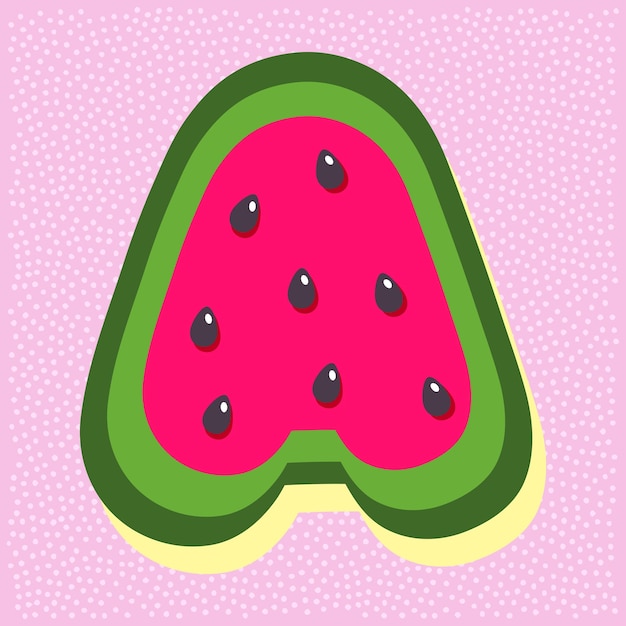 Watermelon fruit style alphabet text letter A