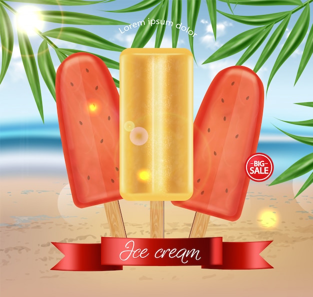 Vector watermelon ice cream sale banner