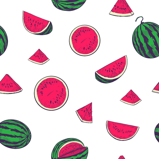 Watermelon illustration. Seamless pattern design. vector