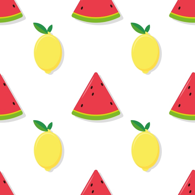 Watermelon and lemons seamless pattern on white background