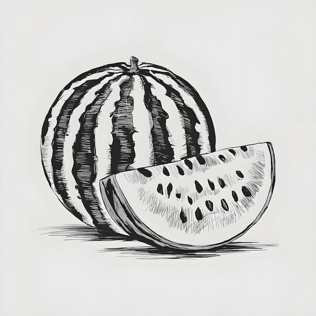 Vector watermelon monochrome ink sketch vector drawing engraving style illustration