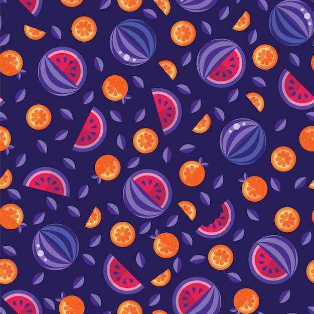 Watermelon and orange bright colorful vector fruit seamless summer pattern.