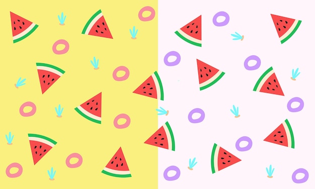 Watermelon pattern background illustration, nature theme with green, yellow, red, purple, blue.