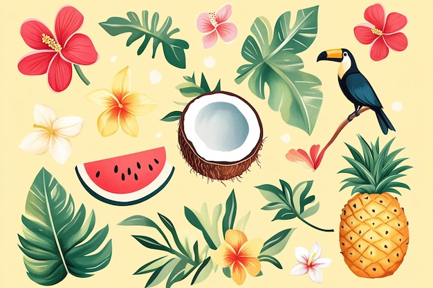 Watermelon Pineapple Coconut Set Illustration