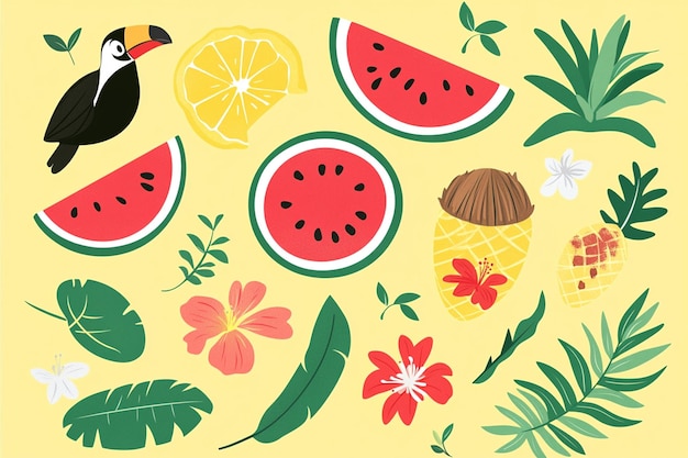 Vector watermelon and pineapple vector illustrations