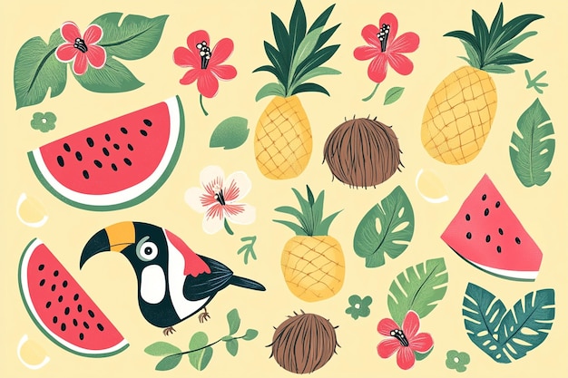 Vector watermelon and pineapple vector illustrations