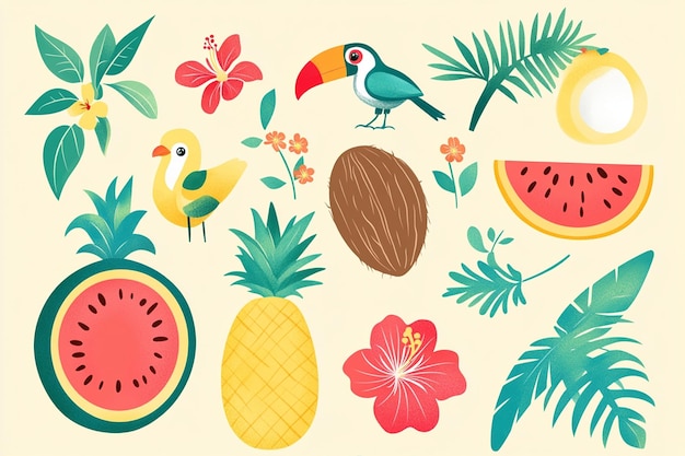 Vector watermelon and pineapple vector illustrations