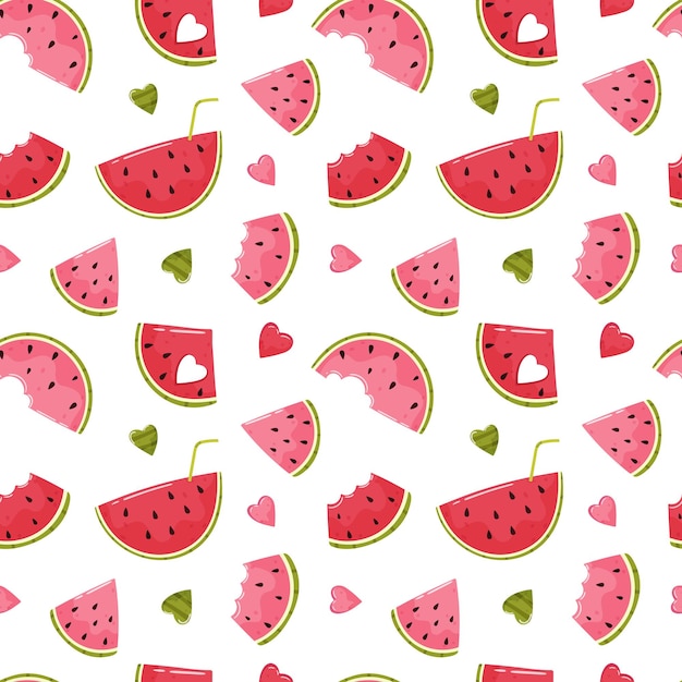 Watermelon seamless pattern A variety of juicy watermelons on a white background