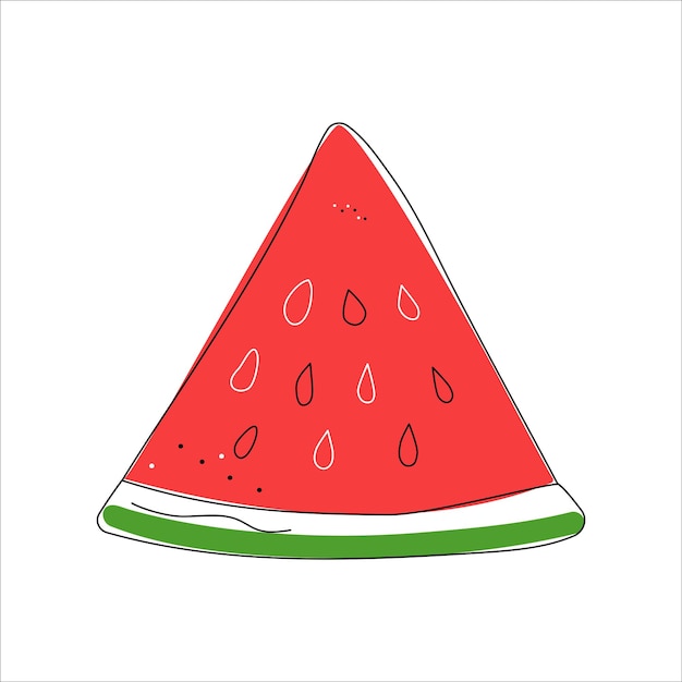 Watermelon slice Doodle style Color summer vector illustration Juicy Fruits food