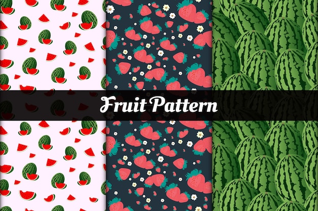 Watermelon strawberry seamless pattern set