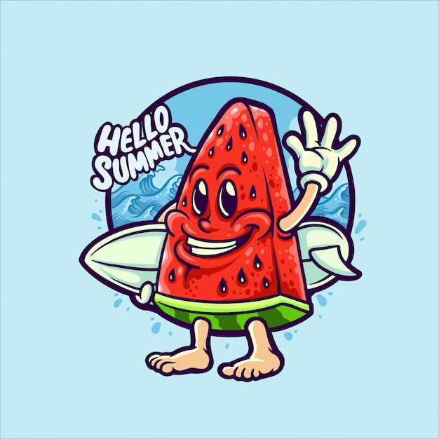 watermelon in summer holyday character illustration