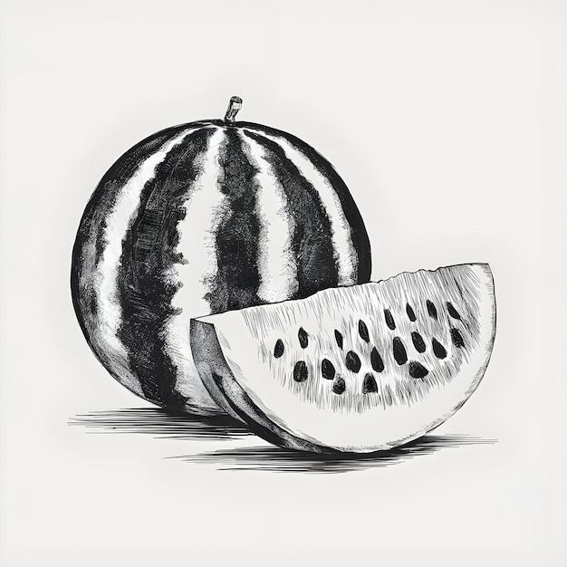 Vector watermelon vector pencil ink sketch drawing black and white monochrome engraving style