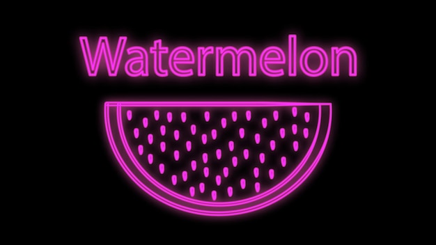 Watermelon with seeds on a black background vector illustration pattern neon in purple color bright