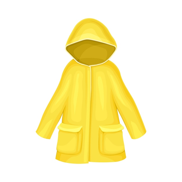 Vector waterproof raincoat or yellow mackintosh with hood and long sleeves vector illustration