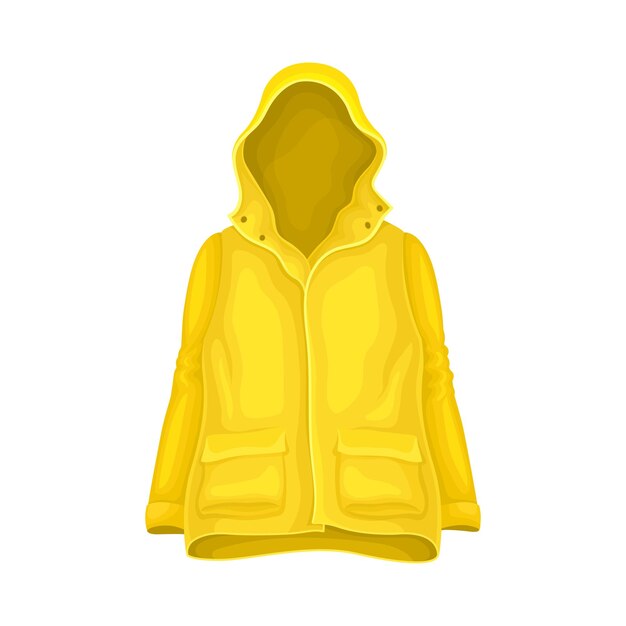 Vector waterproof raincoat or yellow mackintosh with hood and long sleeves vector illustration