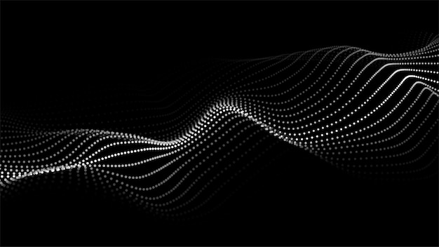 Wave 3d. Abstract wave dots in dark background. Big data. Technology vector background