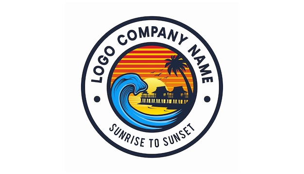 Wave Beach and Beautifull Sunset Logo