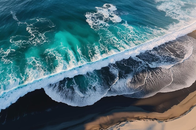 Vector a wave breaks on a beach aerial view to ocean waves