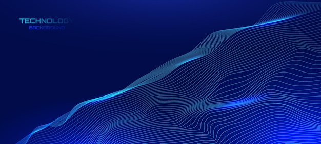 Wave dotted line of flowing particles abstract vector on dark blue background