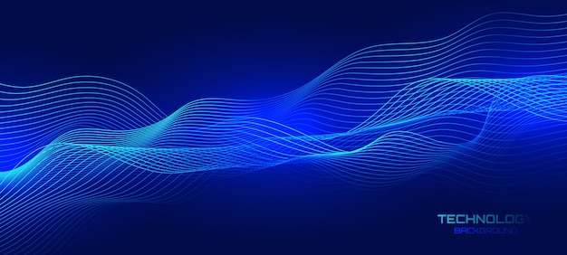 Vector wave dotted line of flowing particles abstract vector on dark blue background