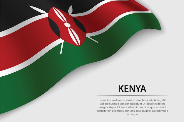 Wave flag of Kenya on white background Banner or ribbon vector template for independence day