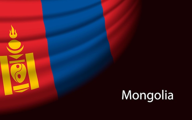 Wave flag of Mongolia on dark background Banner or ribbon vector template