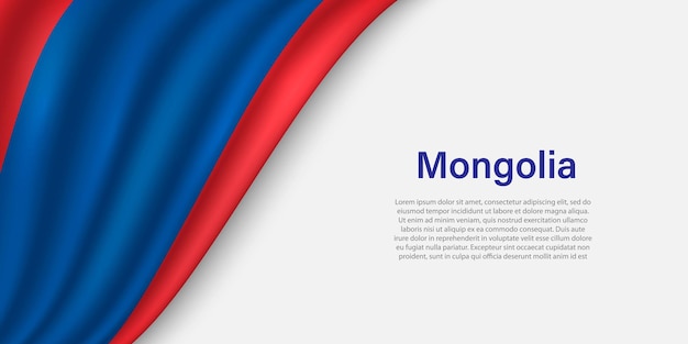 Wave flag of Mongolia on white background