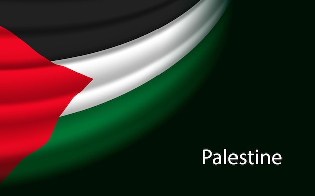 Wave flag of Palestine on dark background Banner or ribbon vector template