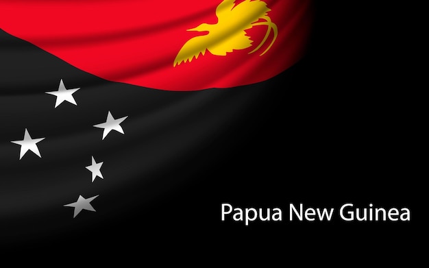 Wave flag of Papua New Guinea on dark background