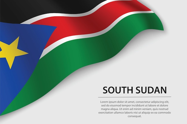 Wave flag of South Sudan on white background Banner or ribbon vector template for independence day