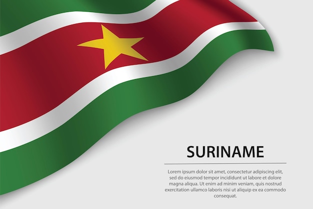 Wave flag of Suriname on white background Banner or ribbon vector template for independence day