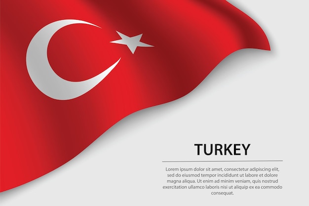 Wave flag of Turkey on white background Banner or ribbon vector template for independence day